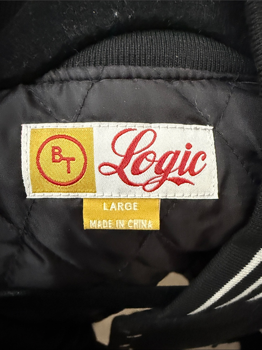 Logic Letterman Jacket in Black and Cream with Yellow Red Patch - Picture 3 of 3
